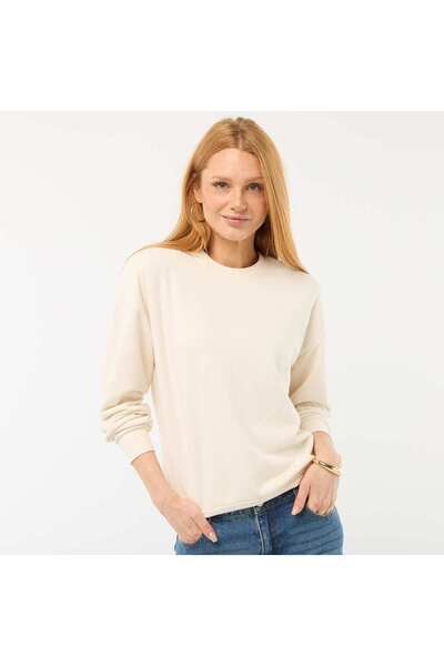 KIABI سويت شيرت أبيض برقبة دائرية من قماش تيري فرنسي سادة