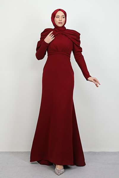 Lamia Giyim Elena Omuz Detay Abiye Bordo