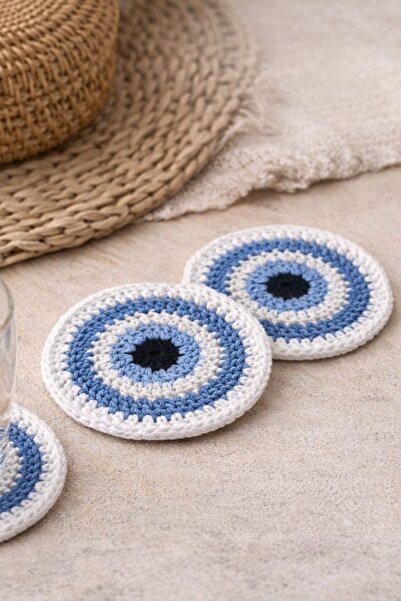 Elegancembroidery Hand Knitted Evil Eye Patterned Coasters – Set of 2, Eye De...