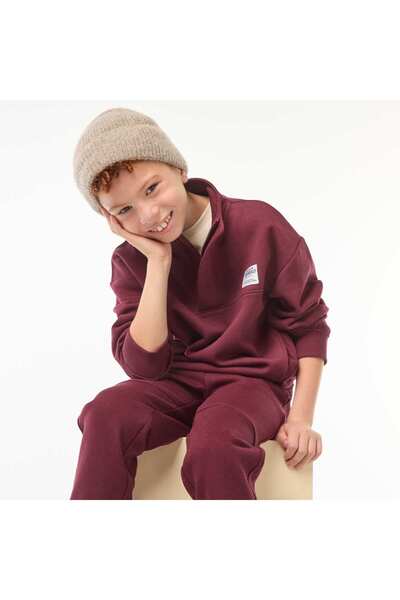 KIABI سويت شيرت بسحاب من قماش سويت شيرت ناعم الملمس باللون الأحمر