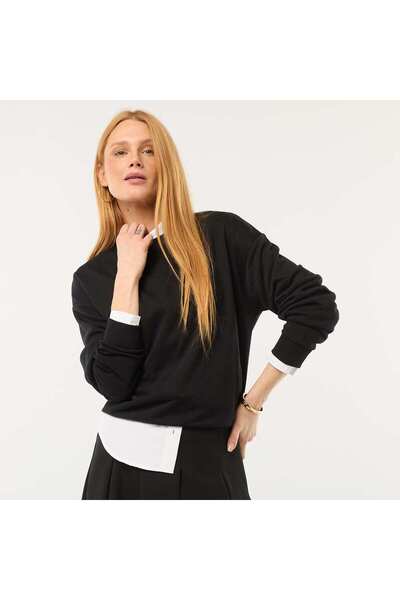 KIABI Plain French Terry Crew Neck Sweatshirt BLACK