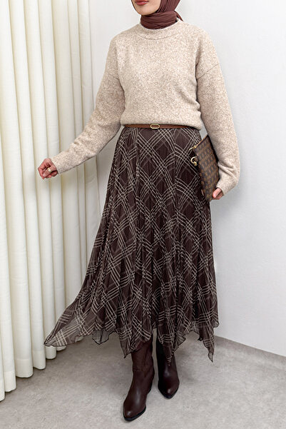 Salih Çelebi Fusta din șifon cu model și croială asimetrică 4151 - MARO