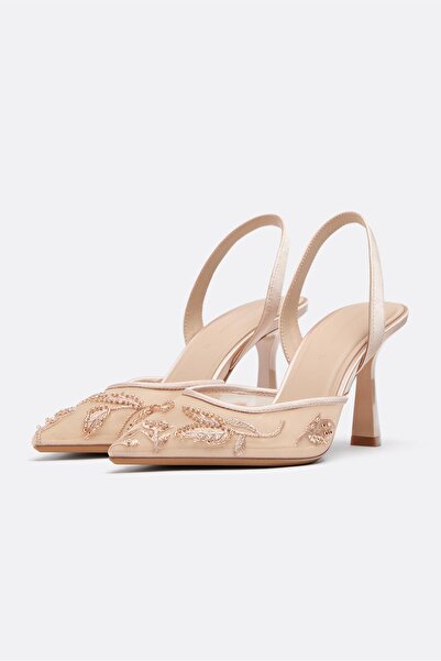 Stradivarius Taşlı file topuklu ayakkabı