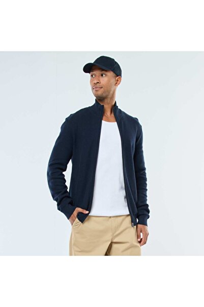 KIABI صدرية محبوكة سادة بجيبين وياقة عالية، لون أزرق