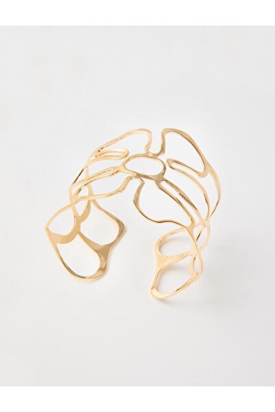 Jimmy Key Altın Rengi Parlak Çiçek Figürlü Kelepçe Bileklik