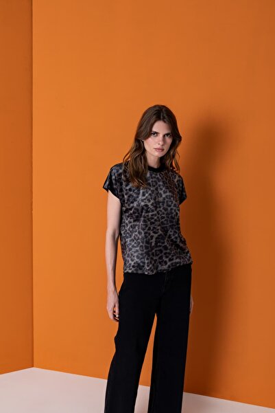 KASHA 26KB011 LEOPAR BASKILI KADİFE BLUZ