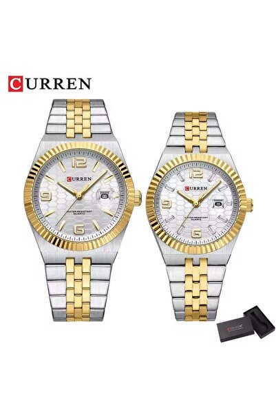 Curren Luxury Couple Watch Set - Gold & Silver Stainless Steel Water Resistan...