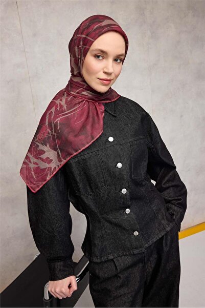 Silk Home وشاح ناعم من القطن والبوليستر بنمط أوراق الشجر بلون البرقوق 90×90