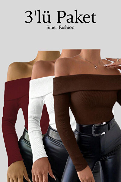 Siner Fashion Women's 3-Pack Madonna Collar Long Sleeve Blouse