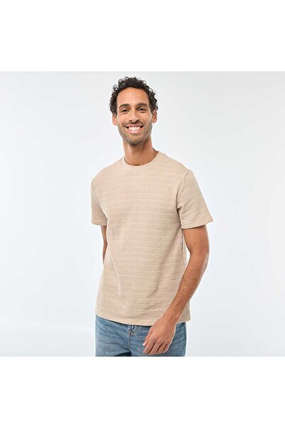 KIABI Waffle Knit Short-Sleeve T-Shirt BEIGE
