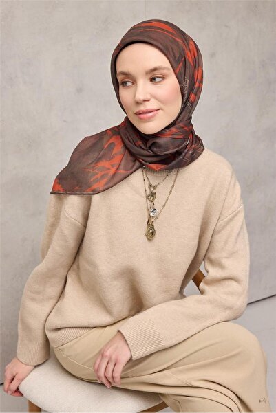 Silk Home Eșarfă moale din bumbac poliester cu model frunze maro 90x90