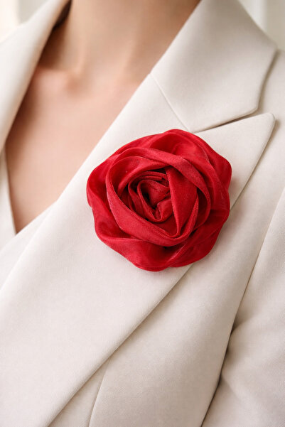 Âlâ Atelier İğneli Parlak Kumaş Çiçek Broş Gül Broş