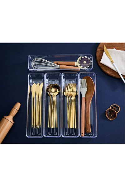 AC AMİSOS مجموعة منظم أدراج شفافة مكونة من 5 قطع - منظم مطبخ معياري وحامل أدو...