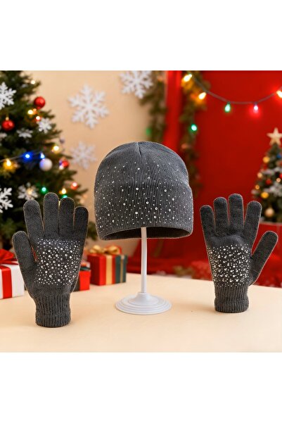 LADİJİTAL BASKI ÇÖZÜMLERİ Set pălărie și mănuși pentru femei Stoned