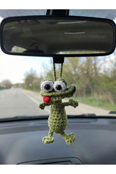 Talinhandmade El Yapımı Amigurumi Kurbağa Anahtarlık | Dikiz Aynası Süsü | Ko...