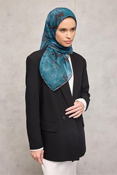 Silk Home Eșarfă moale din bumbac și poliester, model frunze, albastru petrol...