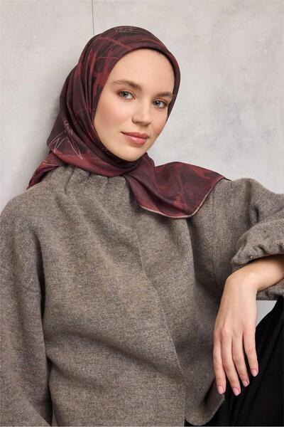 Silk Home Eșarfă moale din bumbac poliester cu model frunze Prune 90x90