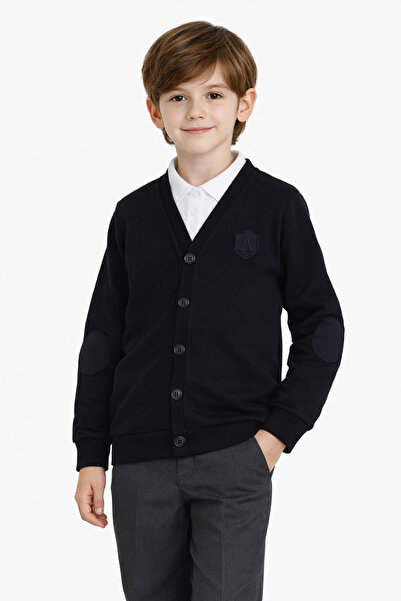 Atabay Kids Atabay 186-01-26 Men's School Black Buttoned Cardigan with Emblem...
