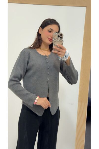 elbisereyonda Half Button Oversized Knitwear Cardigan Blouse