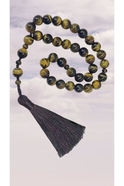 Feijewellery Natural Tiger Eye Prayer Tasbih, 33 Beads, 10mm , Dark Brown Tassel