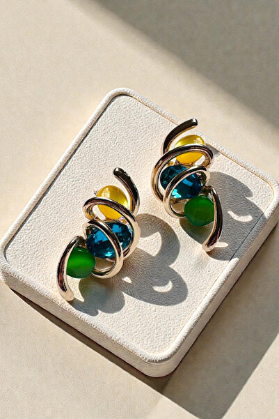 PETEK AKSESUAR Ellipse Colorful Stone Earrings