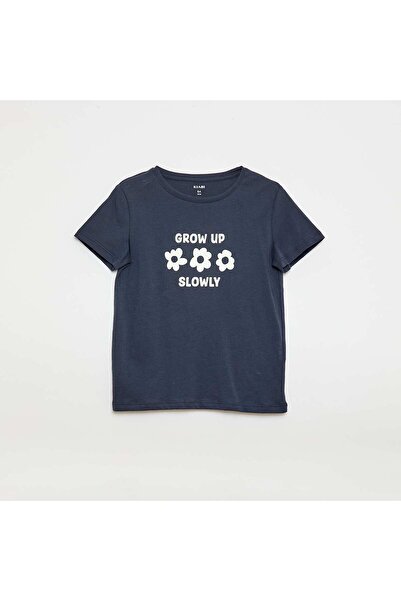 KIABI تيشيرت أزرق بأكمام قصيرة مطبوع رسالة