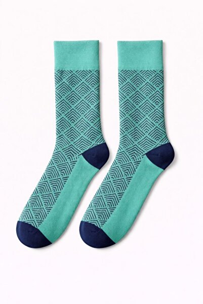 SOLDE SOCKS Men's Cotton Casual Socks – Geometric Pattern, Turquoise/Navy Blu...