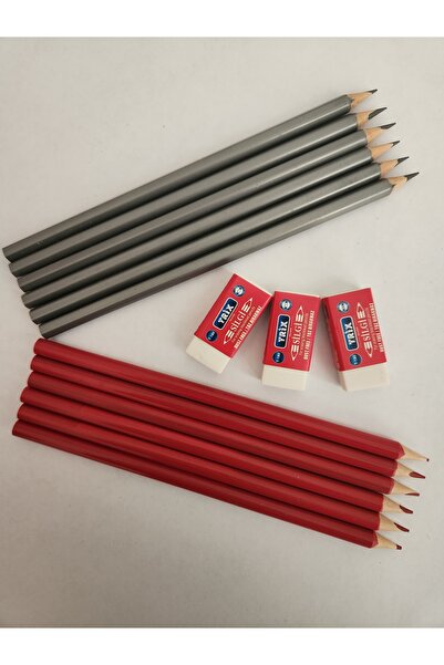 Kapudan 6-Piece Coral Pencil Set, 6-Piece Red Copy Pencil Set, 3-Piece Eraser...