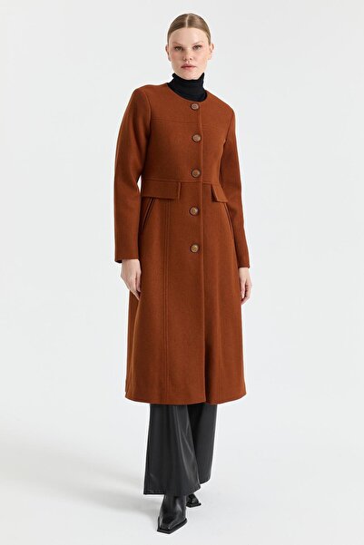 Esswaap Işıltı Taşlı Kaşe Kaban Kiremit