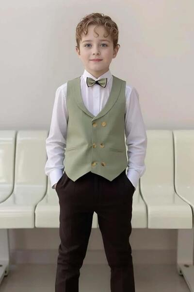 Riccotarz Baby Boy Suit New Buttoned Vest Green Bottom Top Set