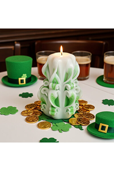 EVE CANDLES Lumânare sculptată manual APPLE LIME, 8x15cm, 350g, 56h ardere