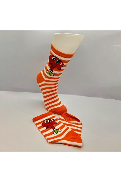 Biçorap06 Darwin Desenli Kolej Çorap - Turuncu