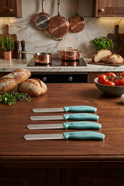 MAKRİ HOME 4-Piece Ultra Sharp Serrated Knife Set, Water Green 22 cm 100% Gua...