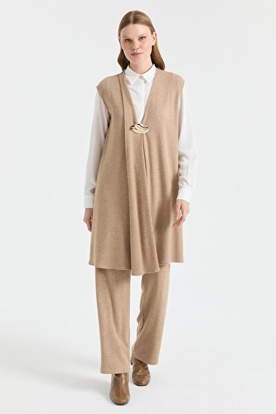 Esswaap Şık Aksesuar Detaylı Üçlü Takım Vizon