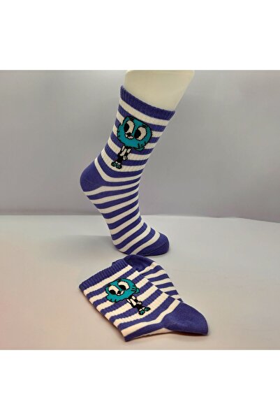 Biçorap06 Gumball Desenli Kolej Çorap - Mavi