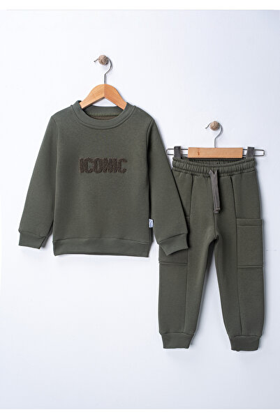 Simit Yaka Süzene Nakışlı Sweatshirt/Beli Kordonlu Yan Cepli Garnili Eşofman 3 İp Şardonlu Takım