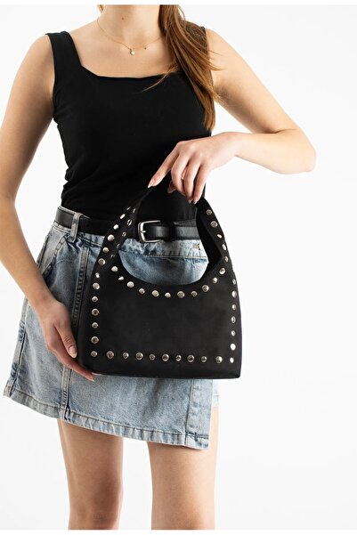 grand coco Geantă de mână și de umăr elegantă, din piele intoarsa neagră, cu ...