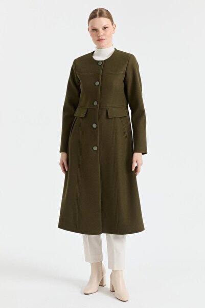 Esswaap Işıltı Taşlı Kaşe Kaban Haki