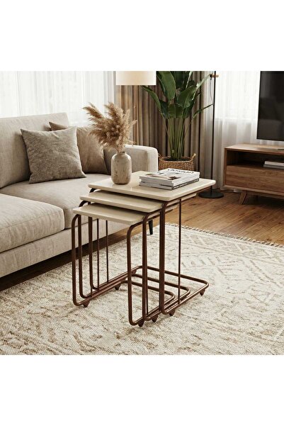 ModernEvveOfis C Tekerlekli Zigon Sehpa MDF Kahve Boyalı - Lake Boyalı Kenar ...