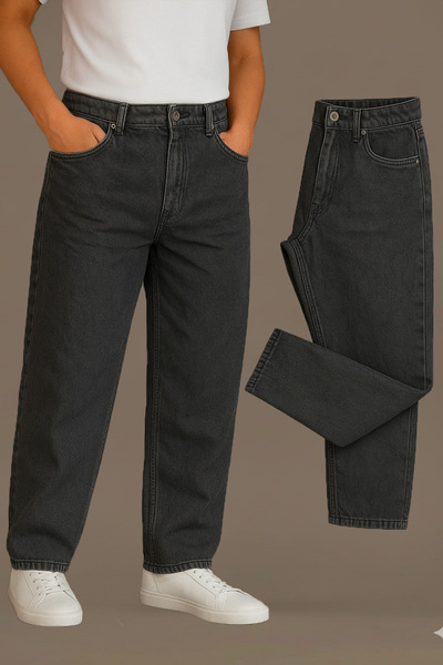 Gussi Men's Anthracite Baggy Fit Non-Lycra Comfortable Cut Jeans