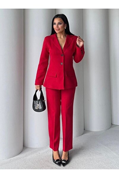 D'RECCY Set de îmbrăcăminte clasică pentru femei, jachetă, pantaloni din mate...