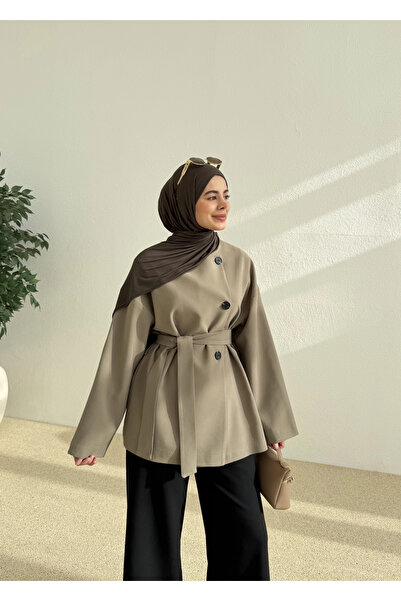 MODA AKSA 7672 KEMERLİ KISA TRENÇ MİNT YEŞİL