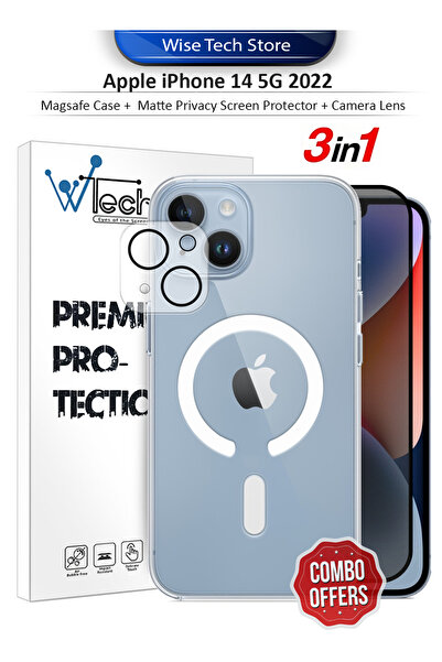 Wtech Apple iPhone 14 3 in1 Magsafe Case Cover Screen Protector Camera Lens N...