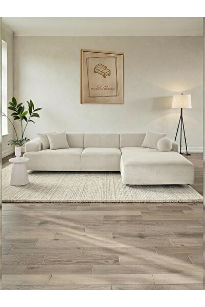 Öztürk Mobilya Design Mirenor Köşe Koltuk Takımı, Fitilli Kumaş, Kırık Beyaz,...