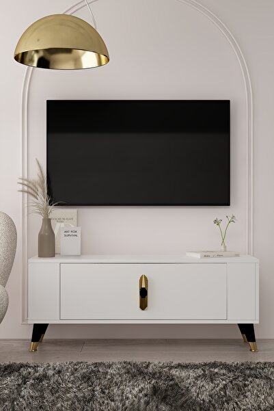 DEMONTE DECOR 1368DD RETRO-32 TV SEHPASI BEYAZ-ALTIN SİYAH