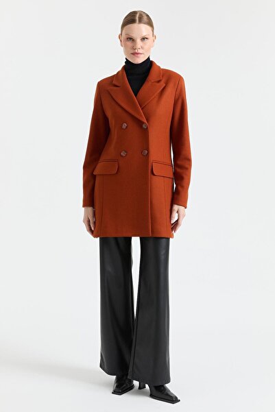 Esswaap Kruvaze Kapamalı Kaşe Ceket Oranj