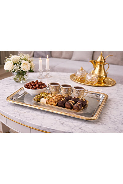 Dania Rectangular serving tray in silver and gold, made of stainless steel | ...