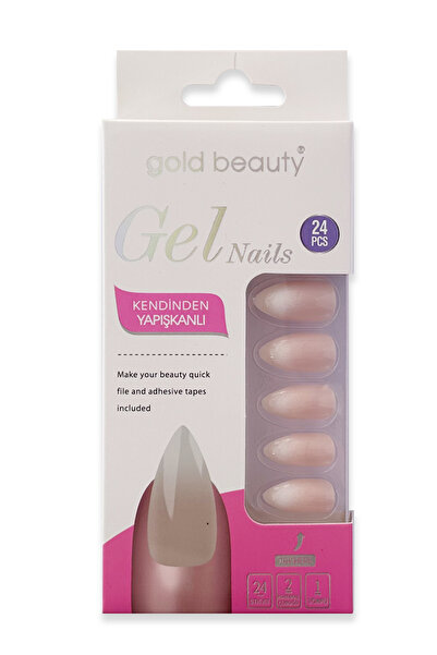 Gold Beauty Nude Beyaz Degradeli Takma Tırnak Seti 24 Adet Jel Tırnak