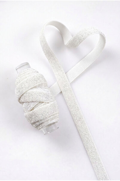 ZEYMERADE Simli Kadife Kurdele Beyaz 1cm 5mt, Gelin, Damat, Bohça, Nişan, Çey...