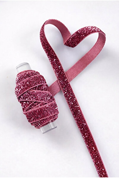 ZEYMERADE Glitter Velvet Ribbon Pink 1cm 5m, Bride, Groom, Bohça, Engagement,...